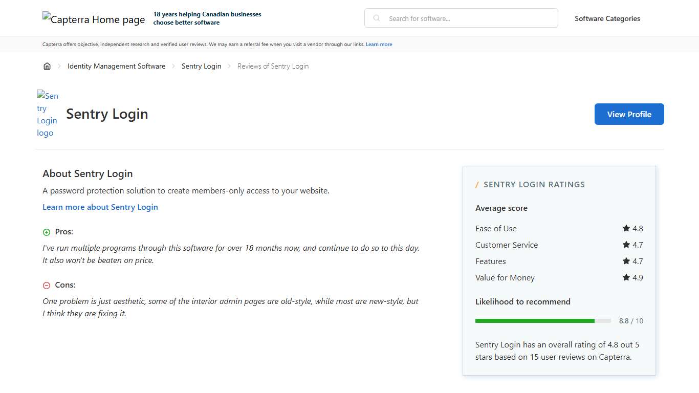 Sentry Login Reviews from Verified Users - Capterra Canada 2026